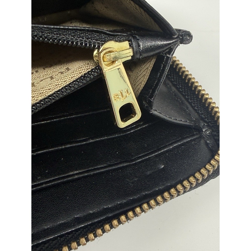 Ralph Lauren Black Leather Zip Around Folding Continental Wallet Clutch - Picture 7 of 10